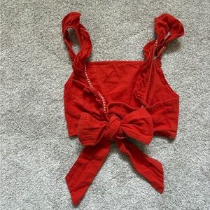 Free People Red Ruffled Tie Front Tank Top